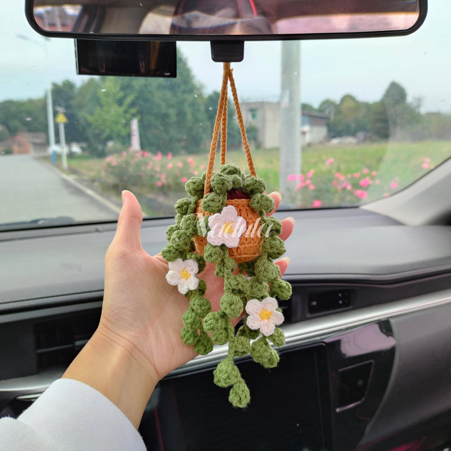 Crochet Car Plant Hanging, Crochet String of Pearls