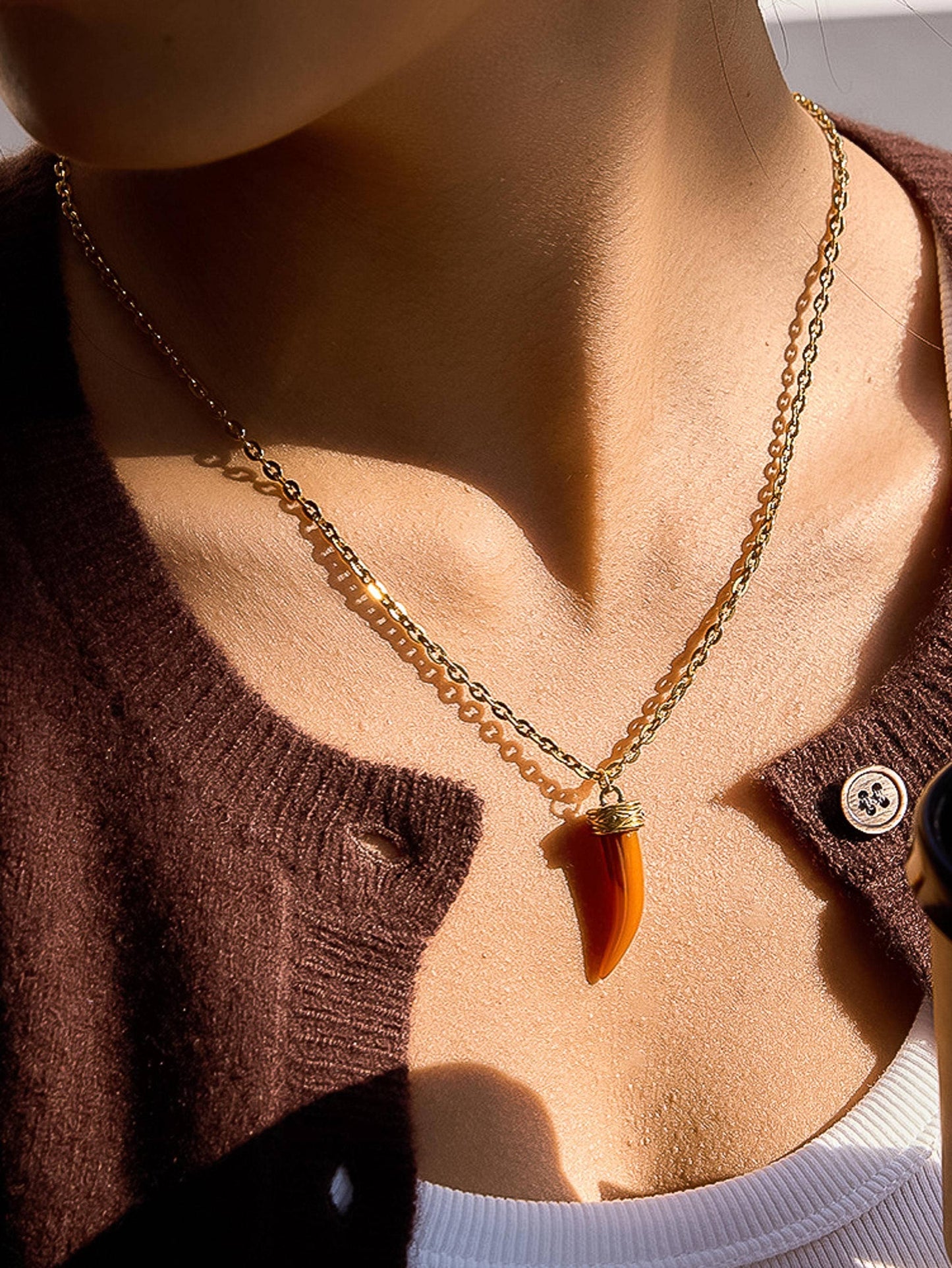 Nyssa 18K Gold Non-Tarnish Horn Pendant Necklace