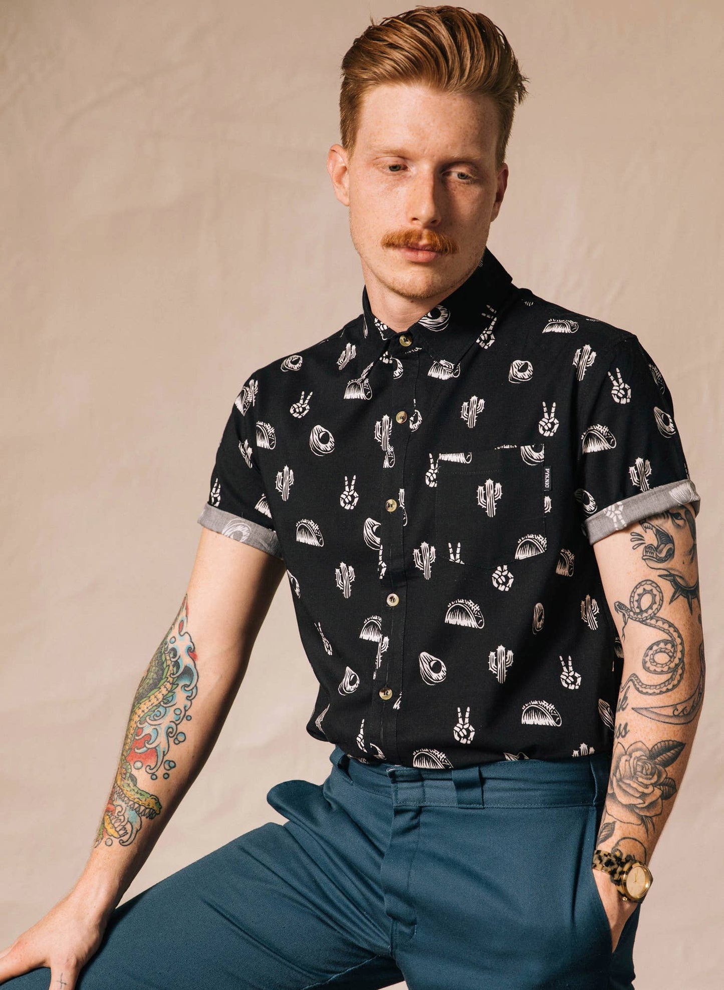 No Problemo Cactus Tacos Casual Button Down Shirt Men Women