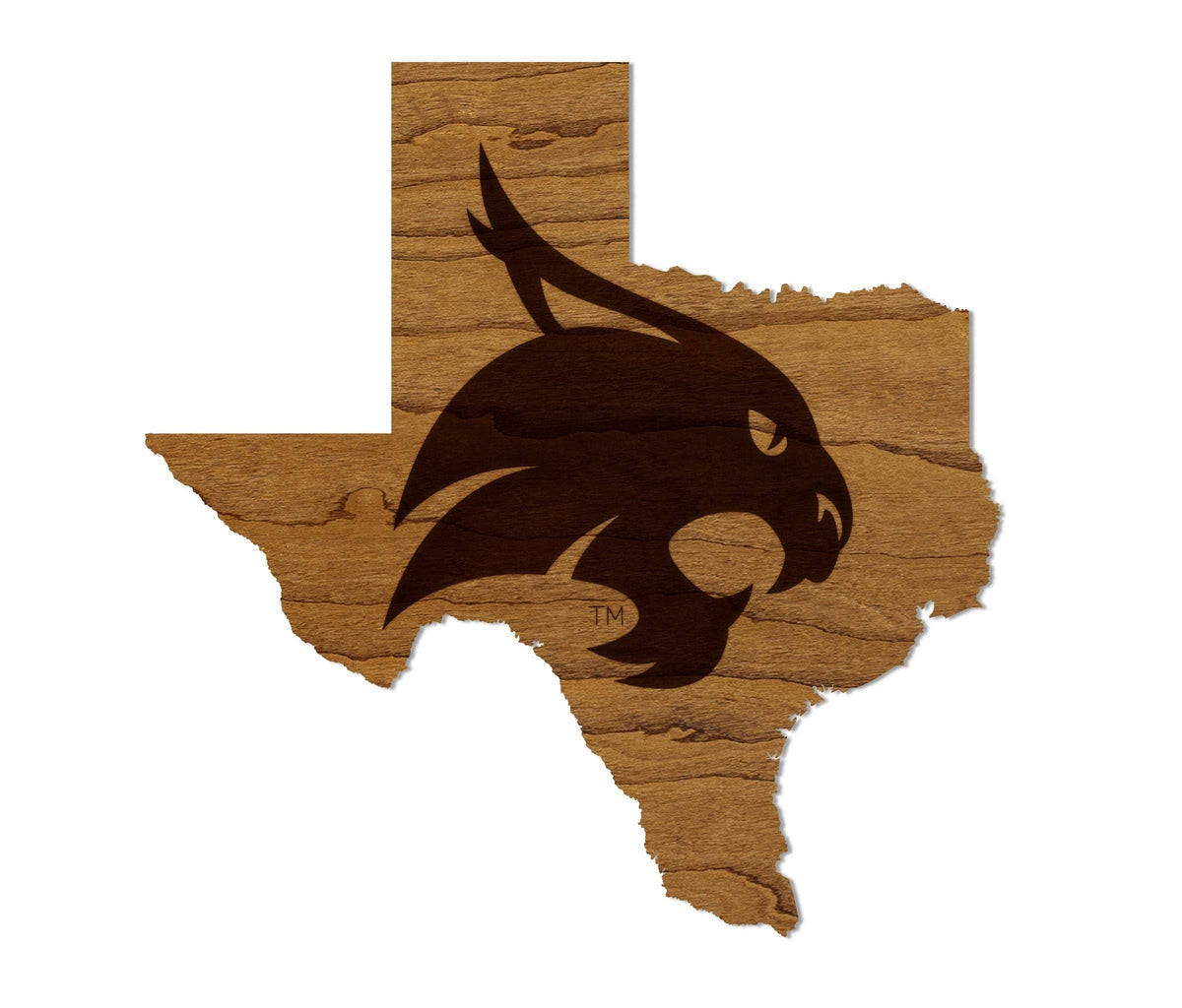 Texas State University Bobcat on State Magnet - Crafted from Cherry or Maple Wood - Texas State Bobcats