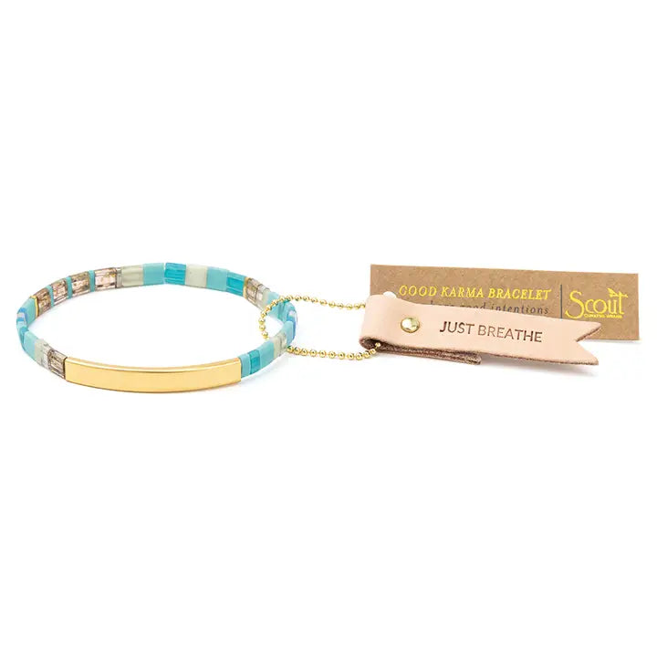Good Karma Miyuki Bracelet - Just Breathe Tonal Turquoise/Gold