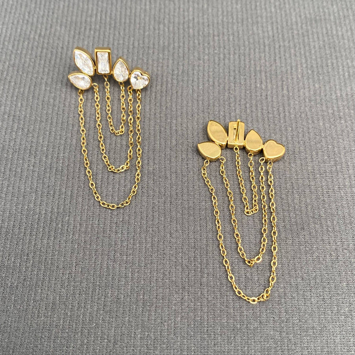 Zircon Chain Tassel Gold Earrings