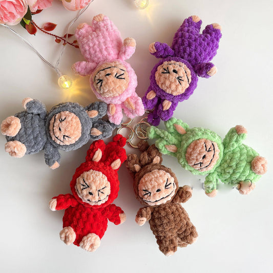 Smiling Bunny Keychain Crochet, Handmade Labubu Decor, Gift