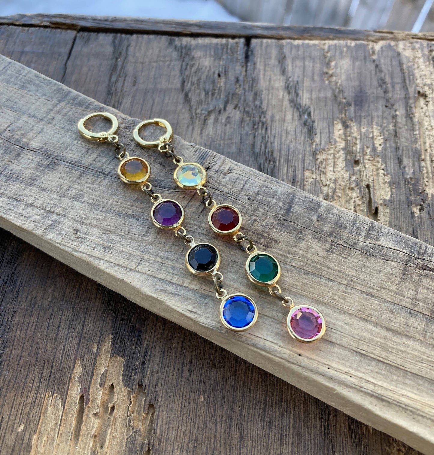 Multi Color Jewel Crystal Bead Huggie Hoops Earrings