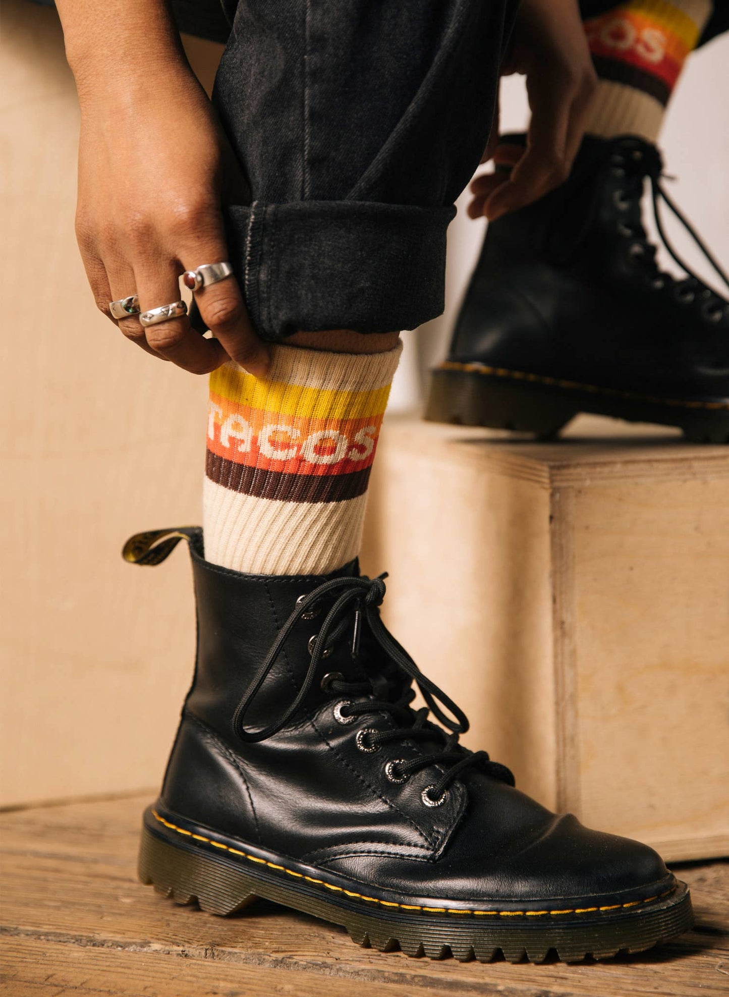 Taco Van Striped Western Comfy Crew Socks