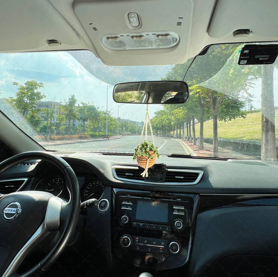 Crochet Car Plant Hanging Basket, Cute Car Decor for Women
