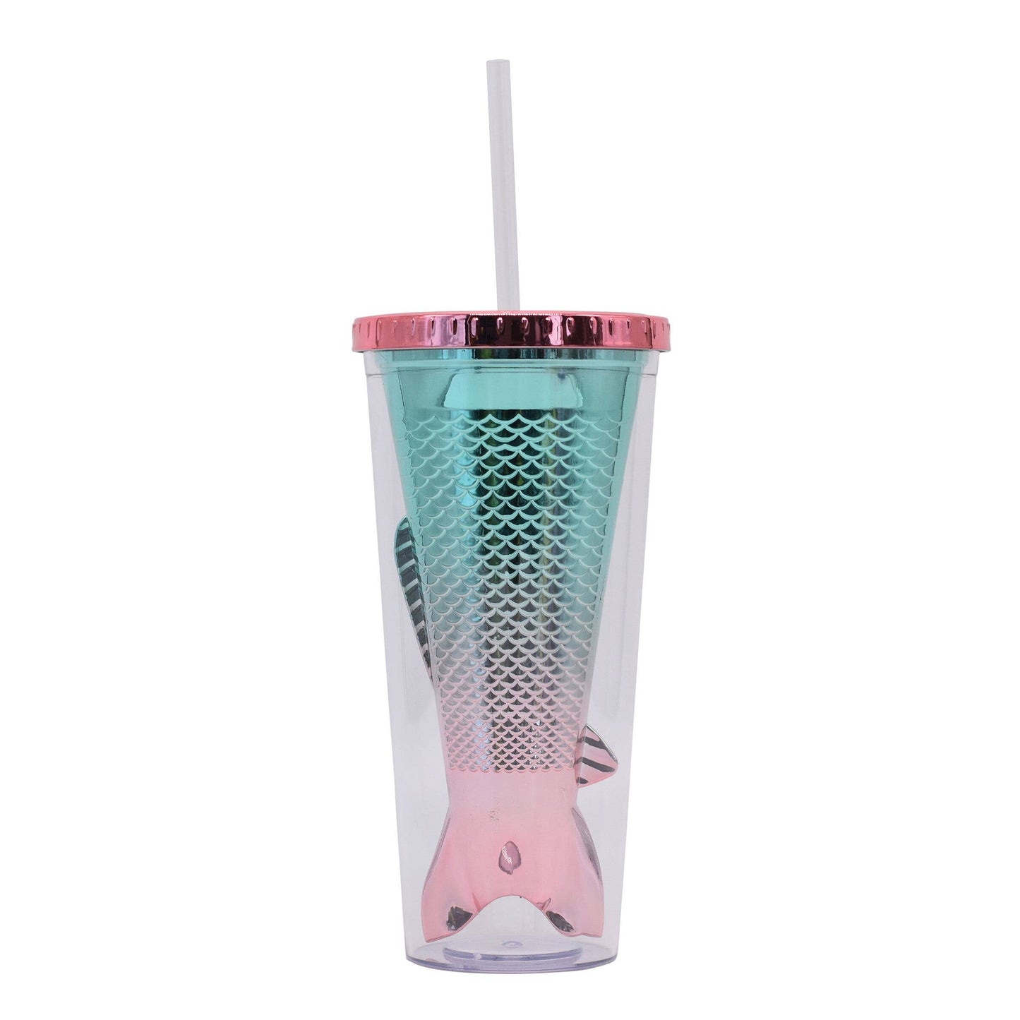 SALE Pink Multi Mermaid Tail Plastic Tumbler Cup With Straw