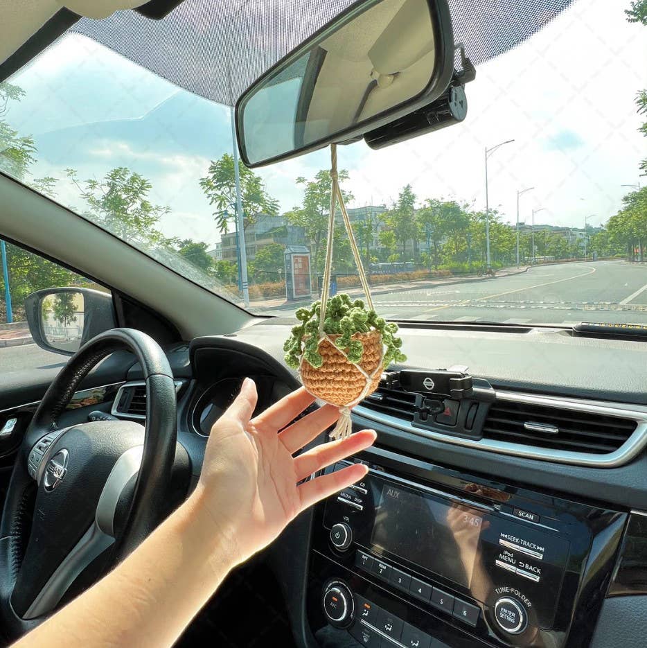 Crochet Car Plant Hanging Basket, Cute Car Decor for Women
