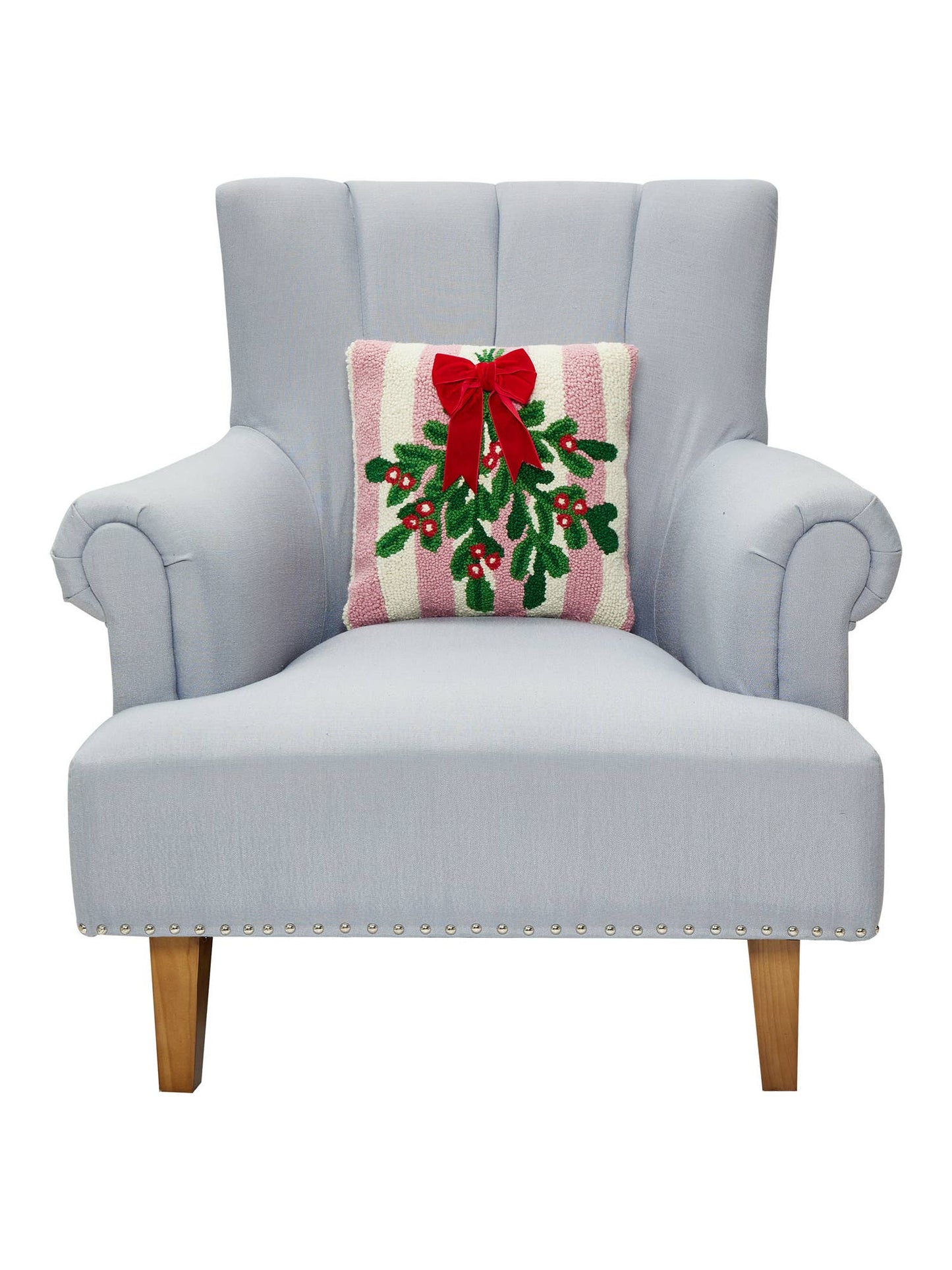 Pink Stripe Mistletoe w/Ribbon Hook Pillow