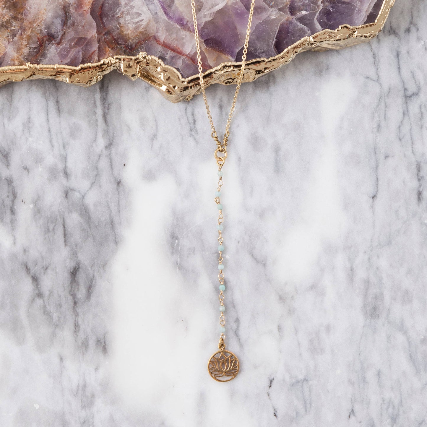 Brass Pendant Charm Necklace with Amazonite