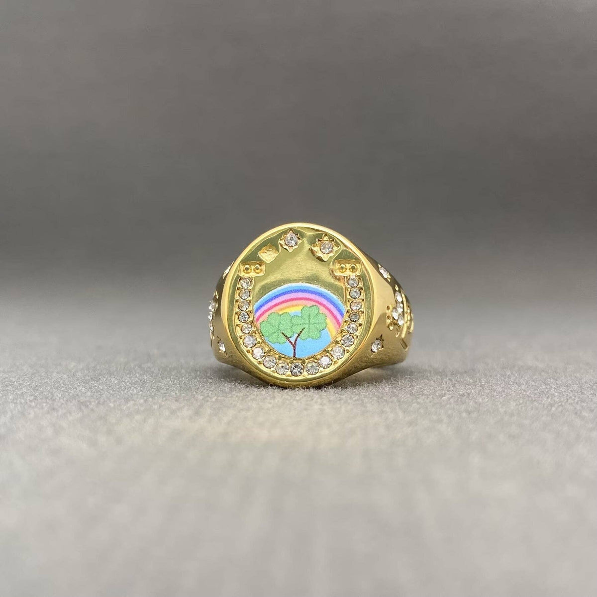 Whimsical Zircon Inlaid Enamel Ring - 18K Gold Plated Stainless Steel