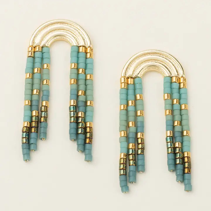 Chromacolor Miyuki Rainbow Fringe Earring - Turquoise/  Mint/Gold