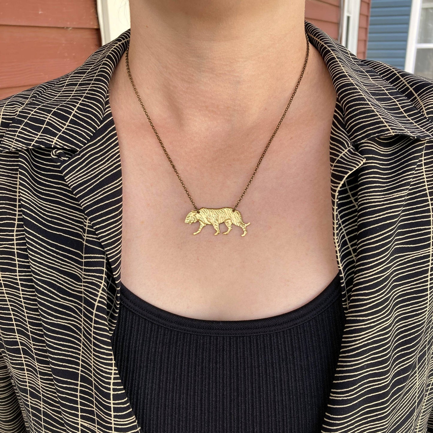 Brass Tiger Cat Necklace