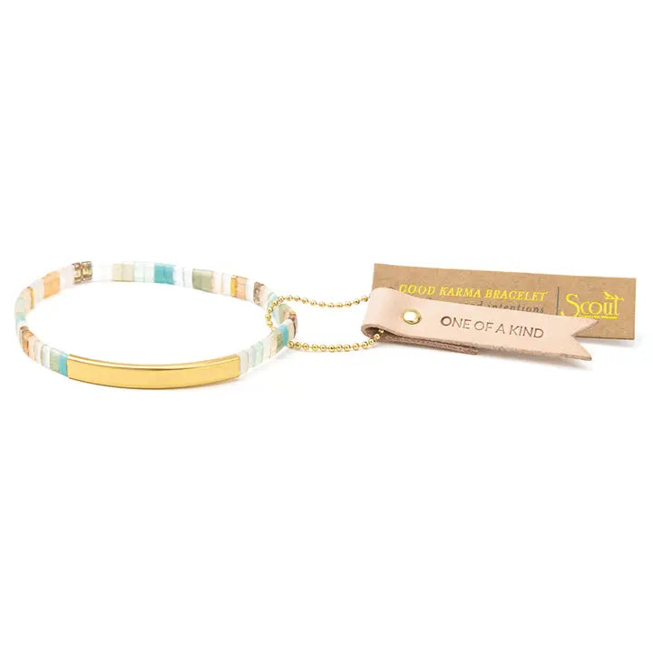Good Karma Miyuki Bracelet - One Of A Kind Mint/Peach/ Gold