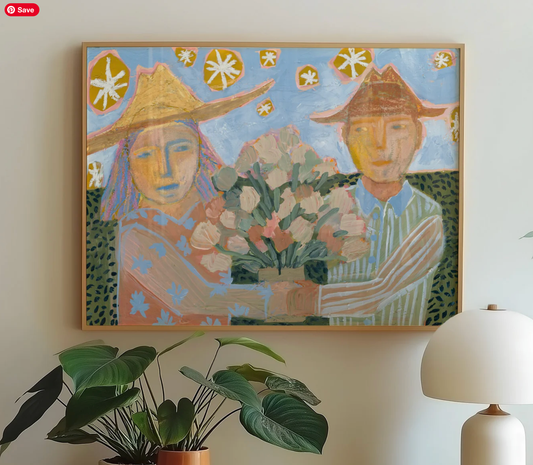 Vintage Cowboy and Cowgirl Floral Bouquet Print
