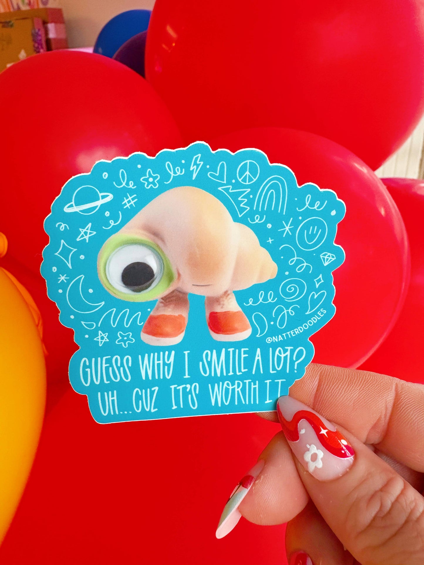 Marcel the Shell “Why I Smile a Lot” Waterproof  Sticker