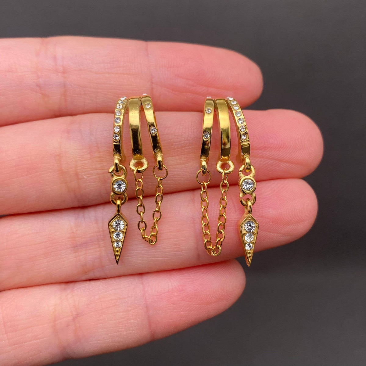 Zircon Fringe 18K Gold Plated S.Steel Stud Earrings - FGS