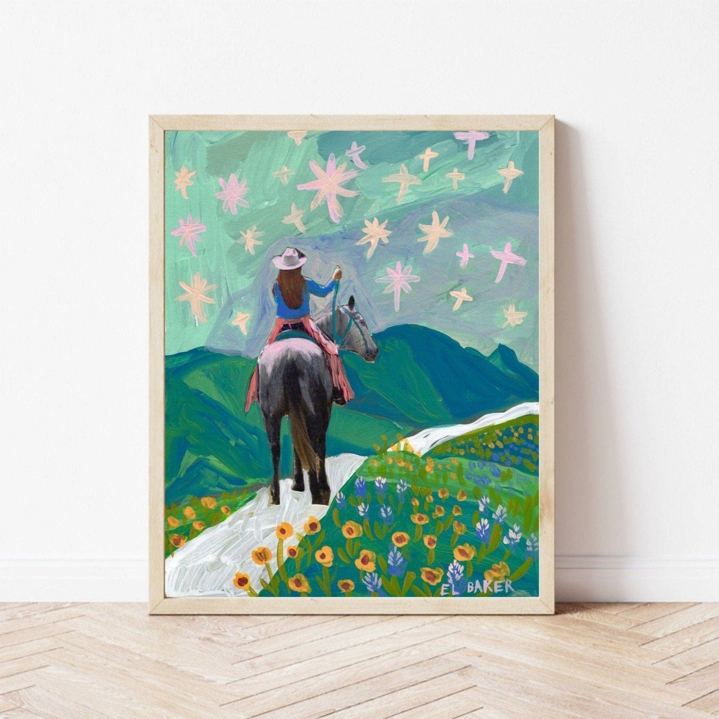 Texas Wildflowers Cowgirl Art Print