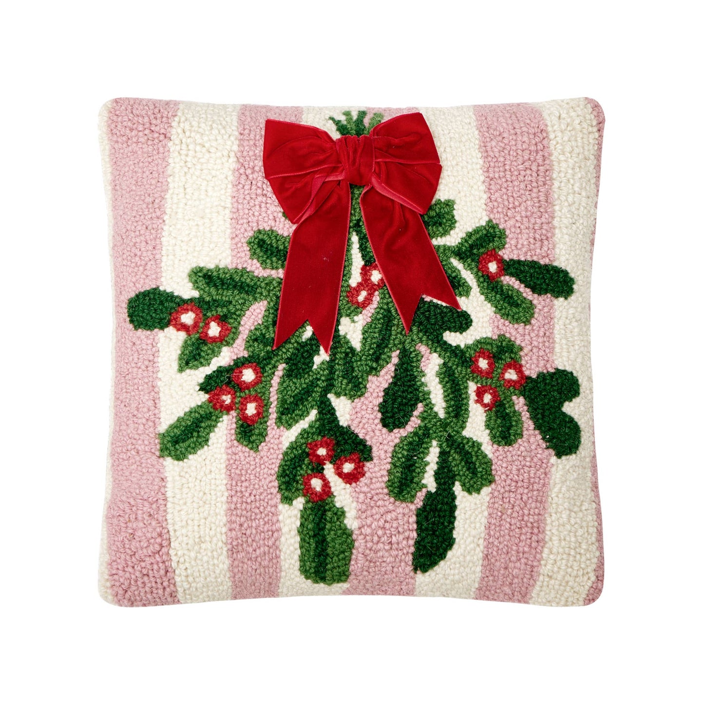 Pink Stripe Mistletoe w/Ribbon Hook Pillow