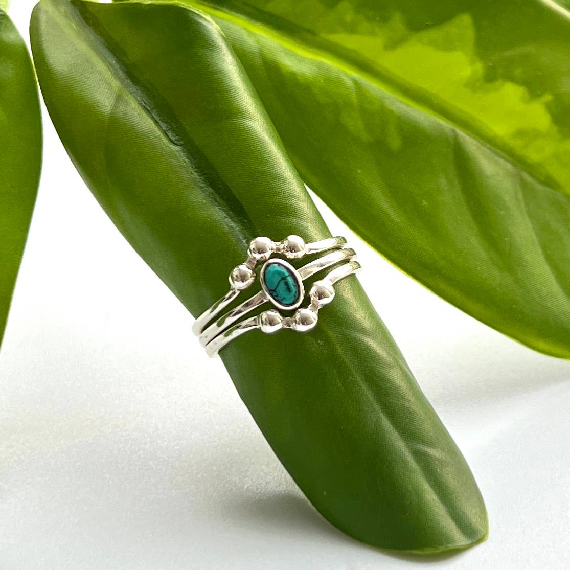 Sterling Silver Spotted Turquoise Stack Ring Set