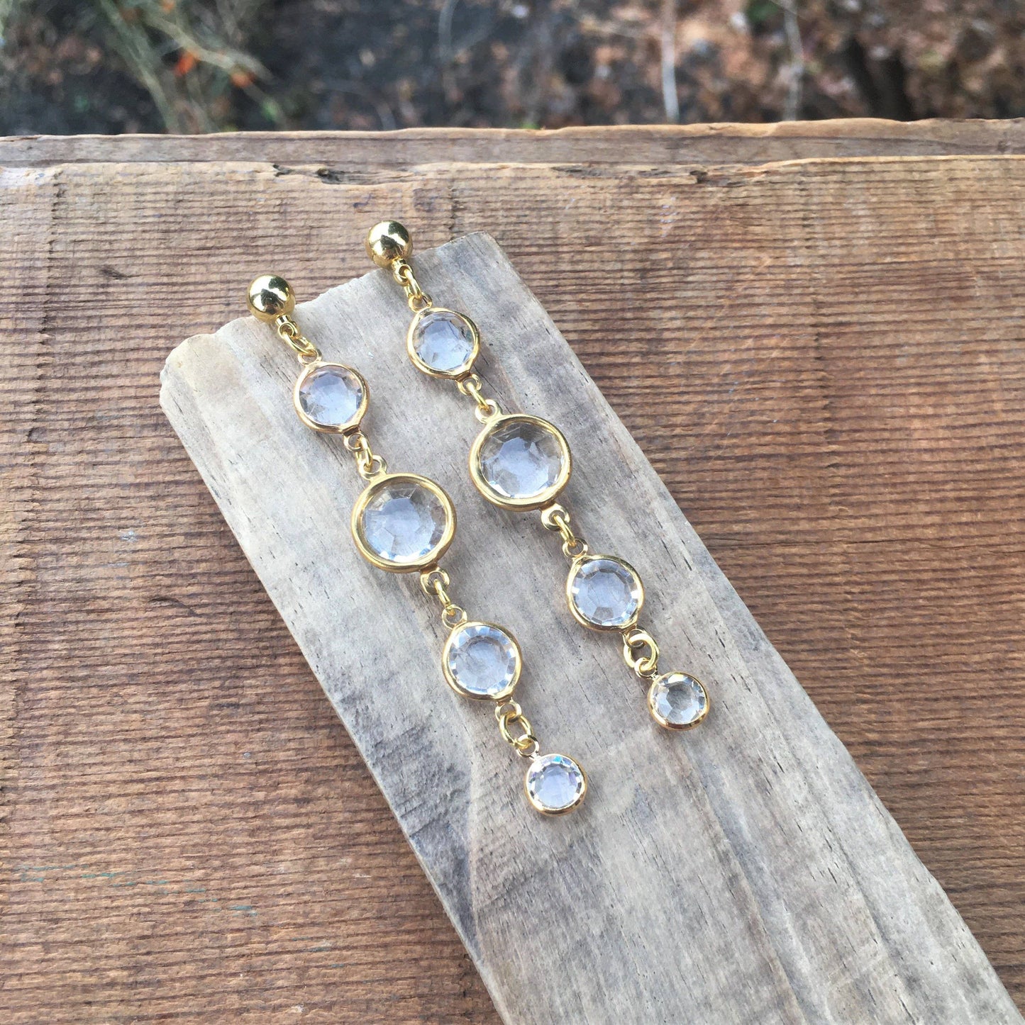 Crystal & Gold Bead Post Earrings