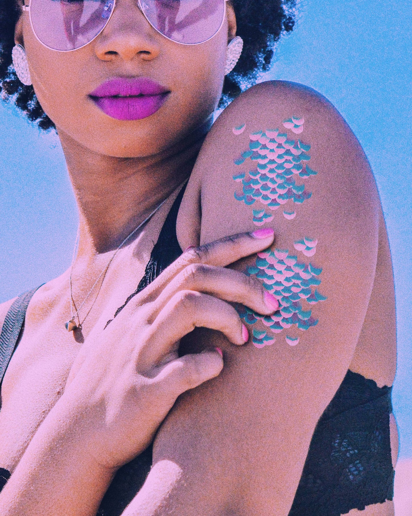 Teal Mermaid Scale Temporary Tattoo