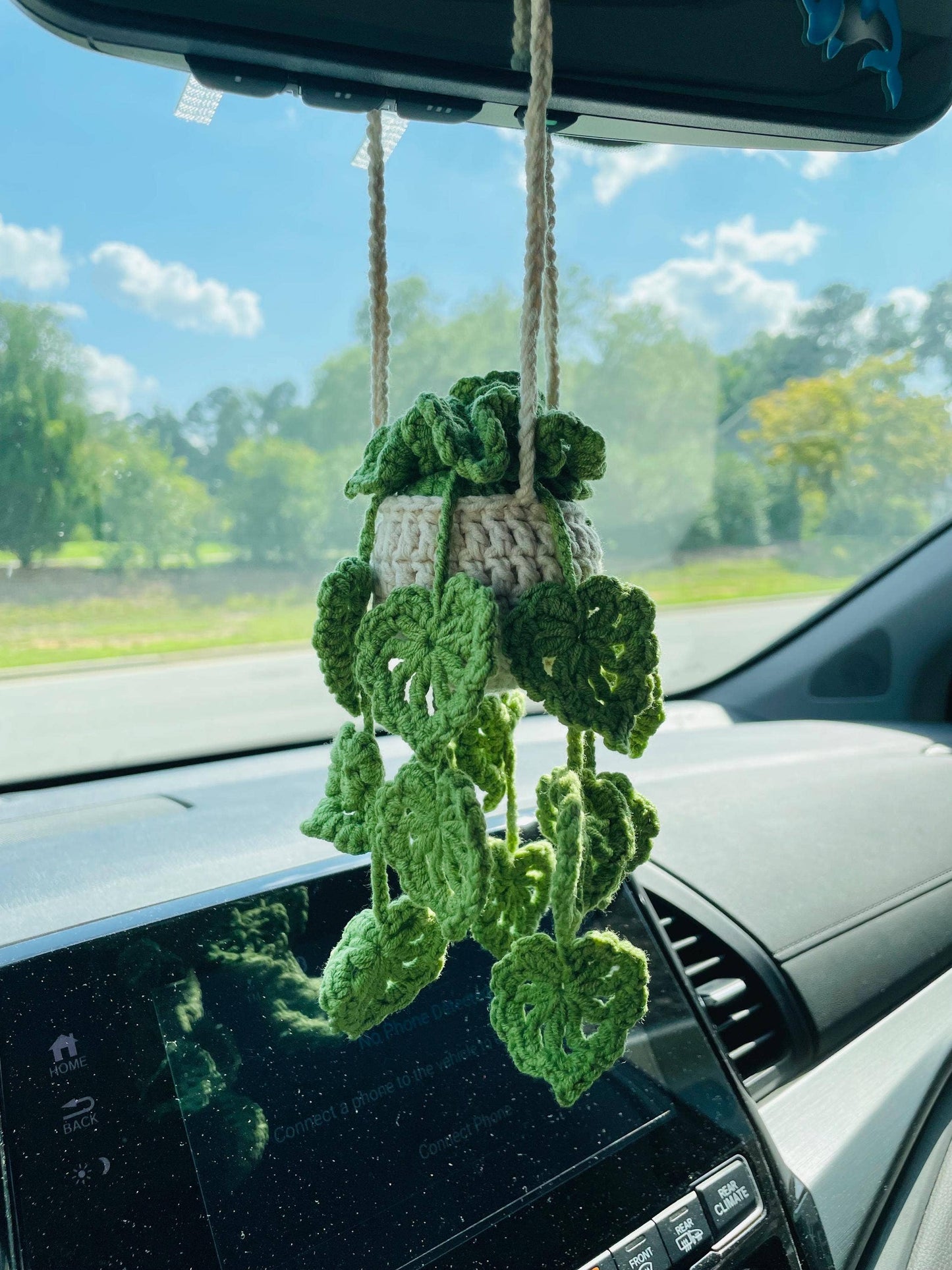 Crochet Monstera Car Hanging Plant, Rearview Mirror Plant