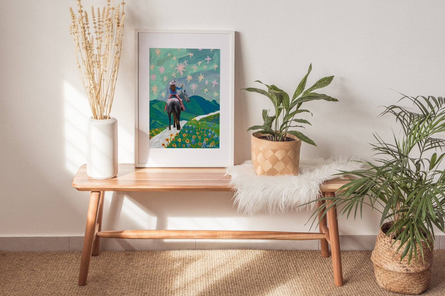 Texas Wildflowers Cowgirl Art Print