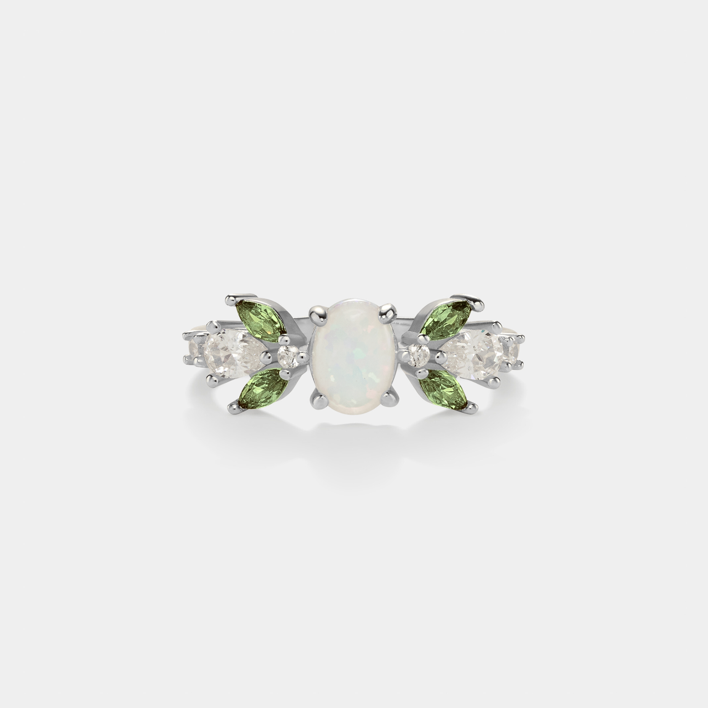 Oval Opal Olive Leaf Stacking Ring in 925 Sterling Silver