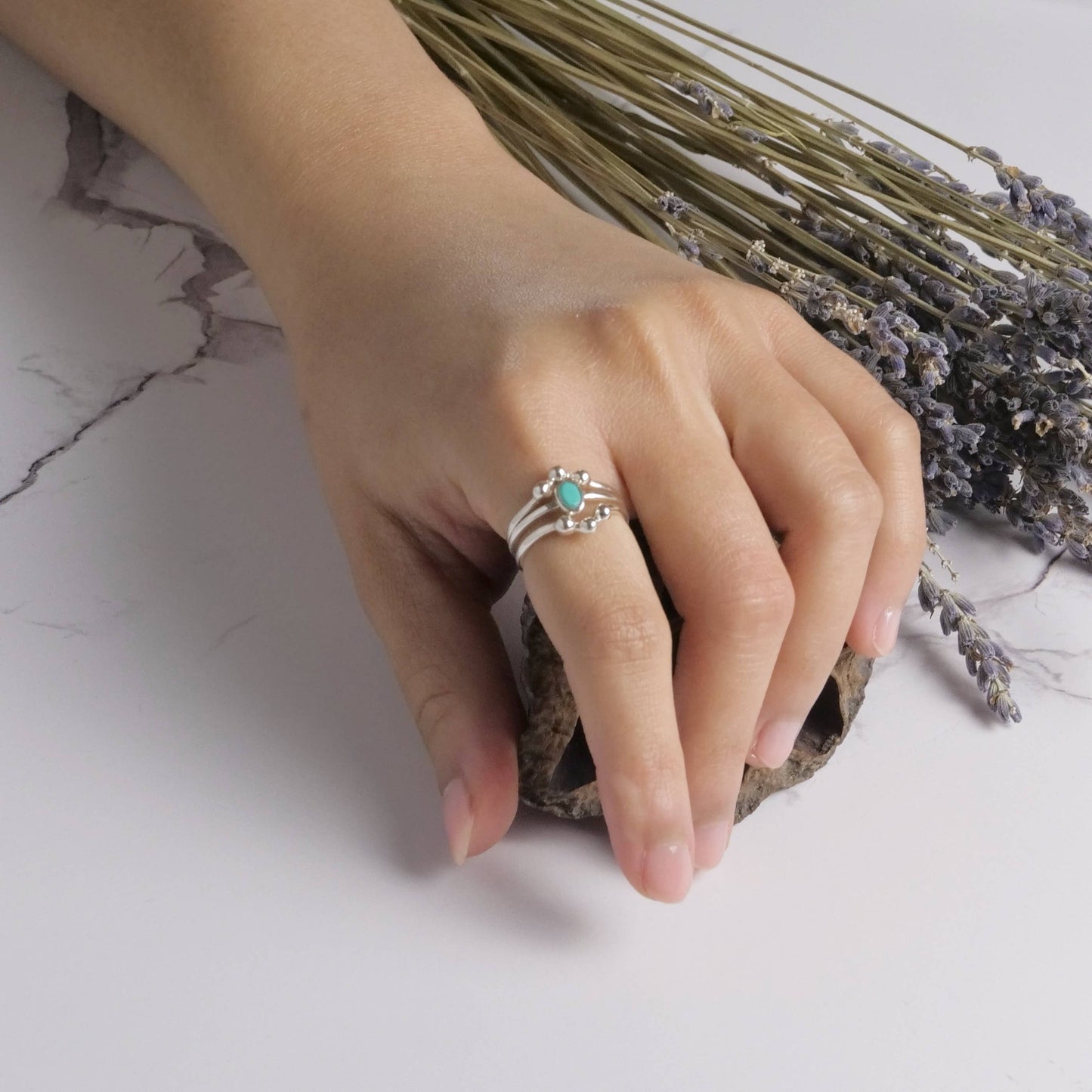 Sterling Silver Spotted Turquoise Stack Ring Set