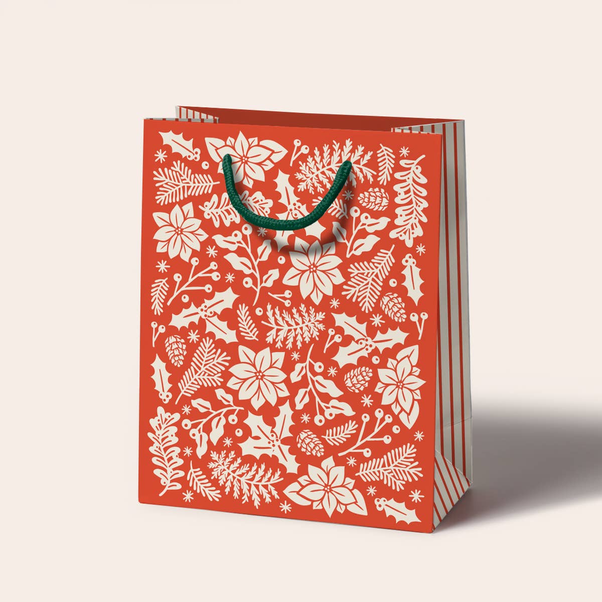 Holly Sprig Floral Red Gift Bag