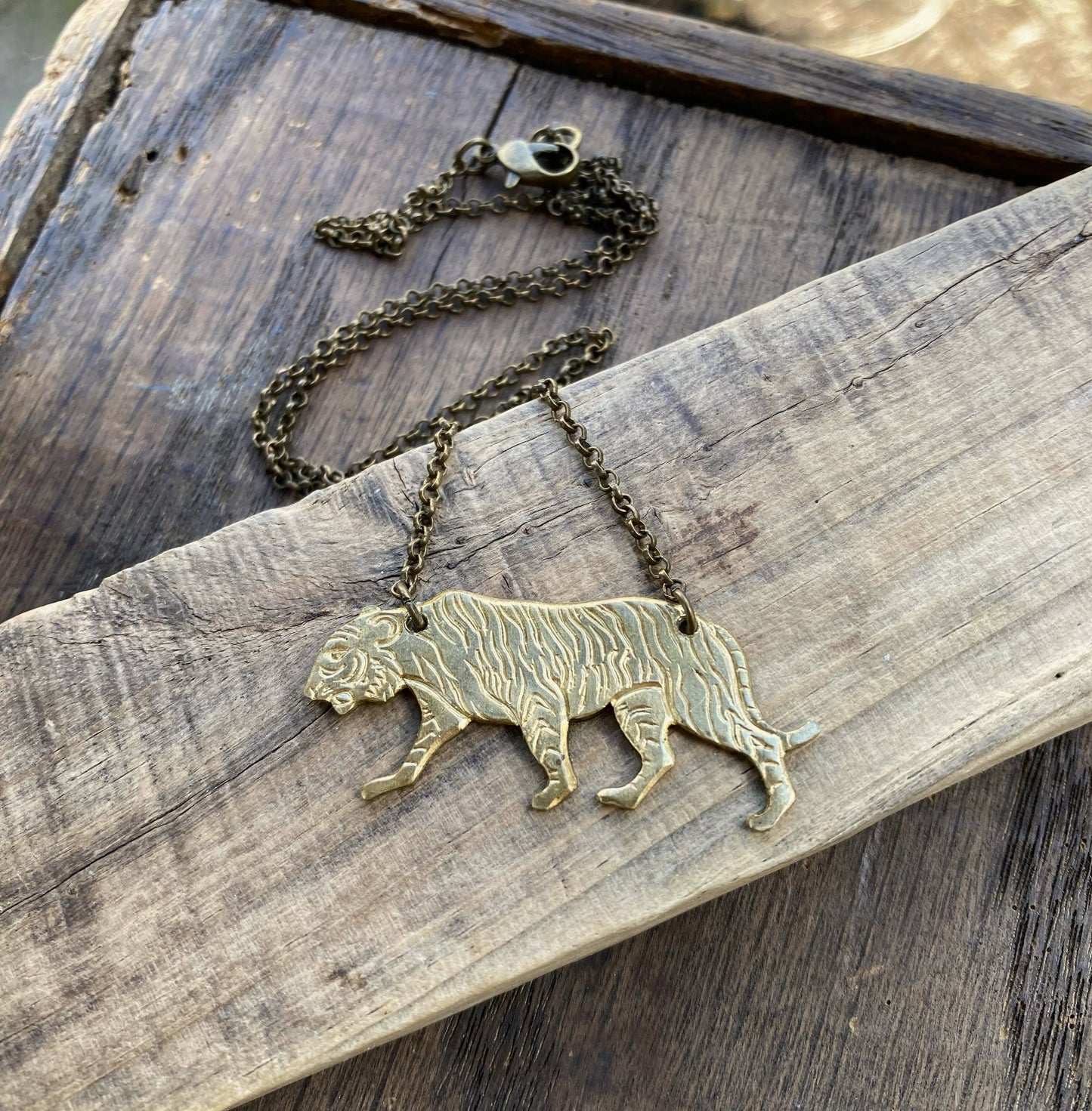 Brass Tiger Cat Necklace
