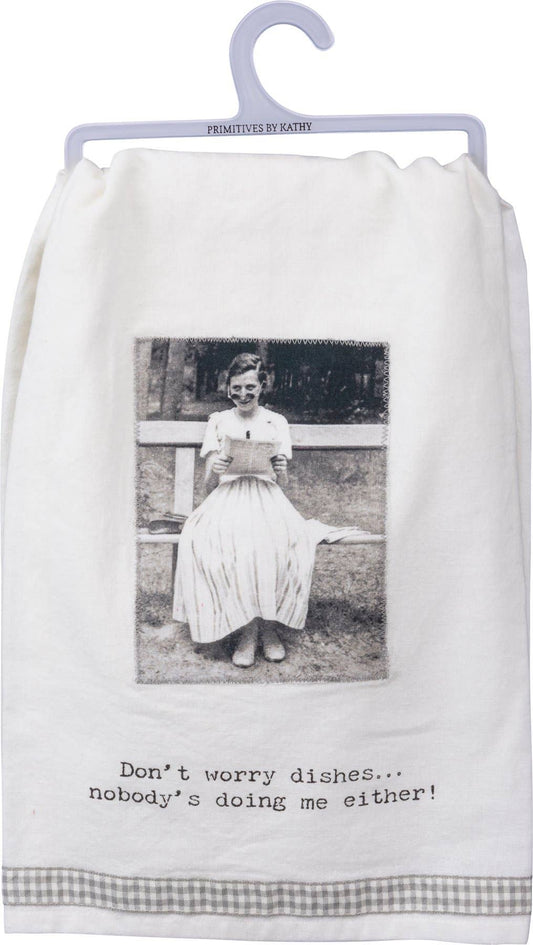 Don't Worry Dishes Vintage Kitchen Towel