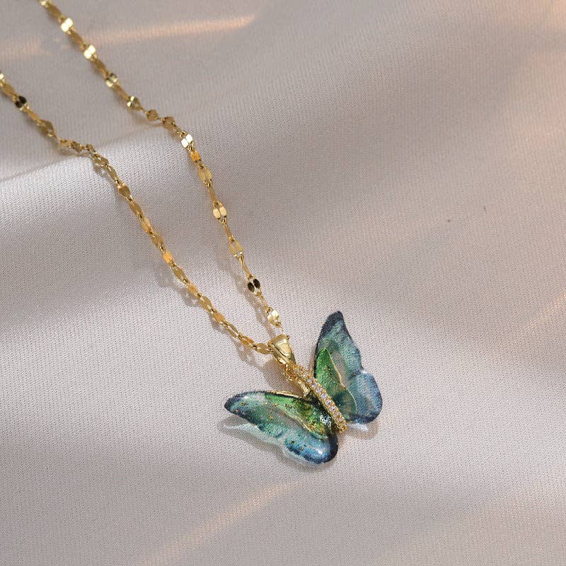 Colorful Butterfly Pendant Necklace in Stainless Steel
