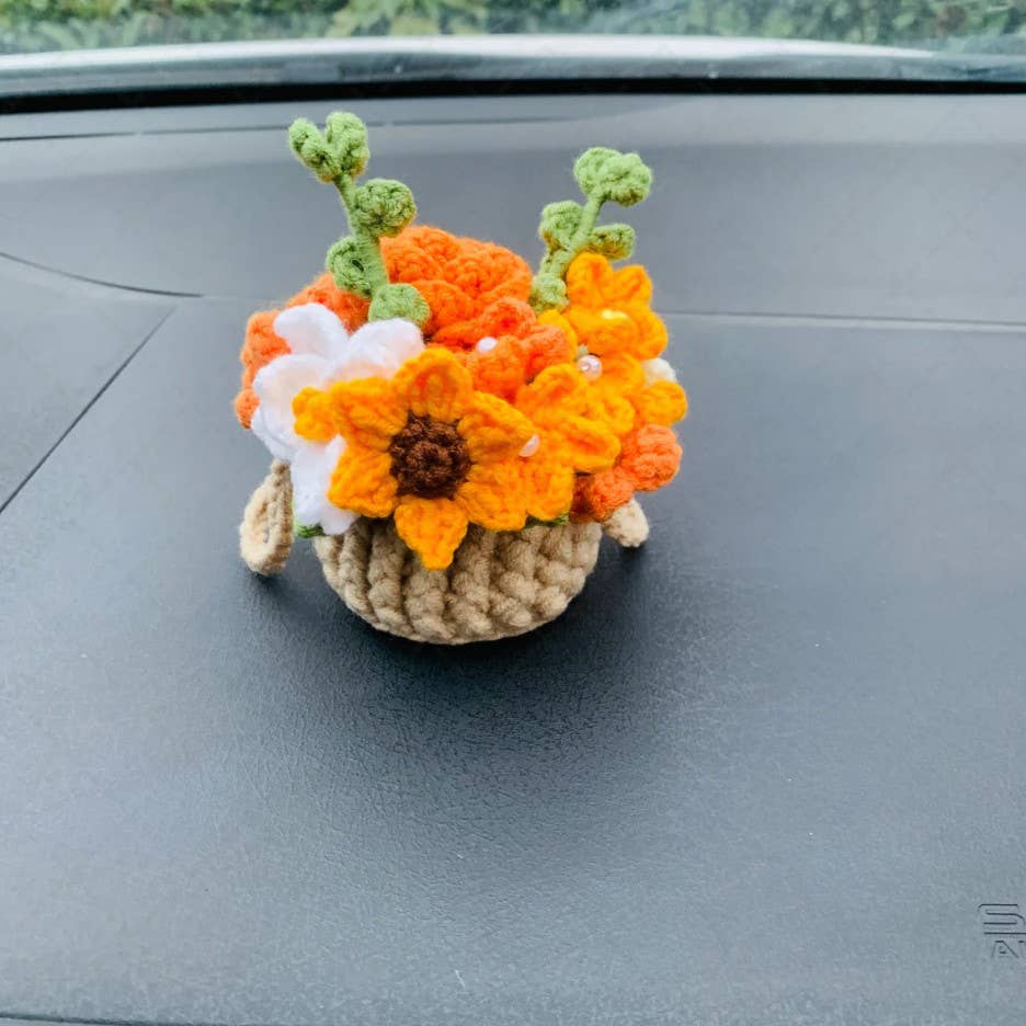 Cute Crochet Flower Basket Car Mirror Hanging Ornament Decor