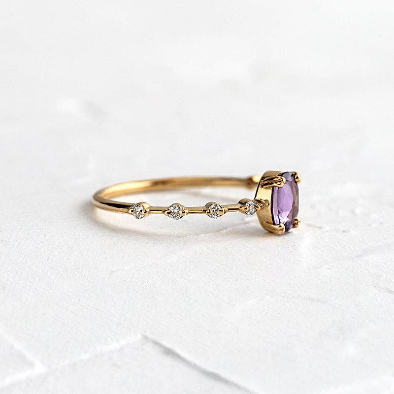 Purple Gemstone Oval Cut Engagement Ring in Solid Copper