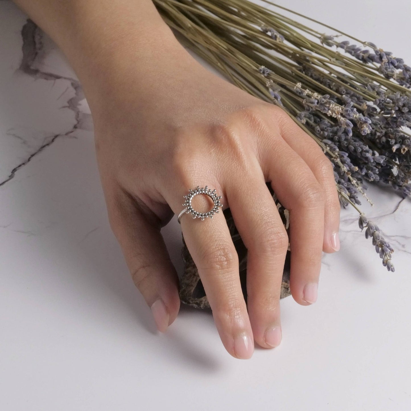 Sterling Silver Open Circle Ray Ring