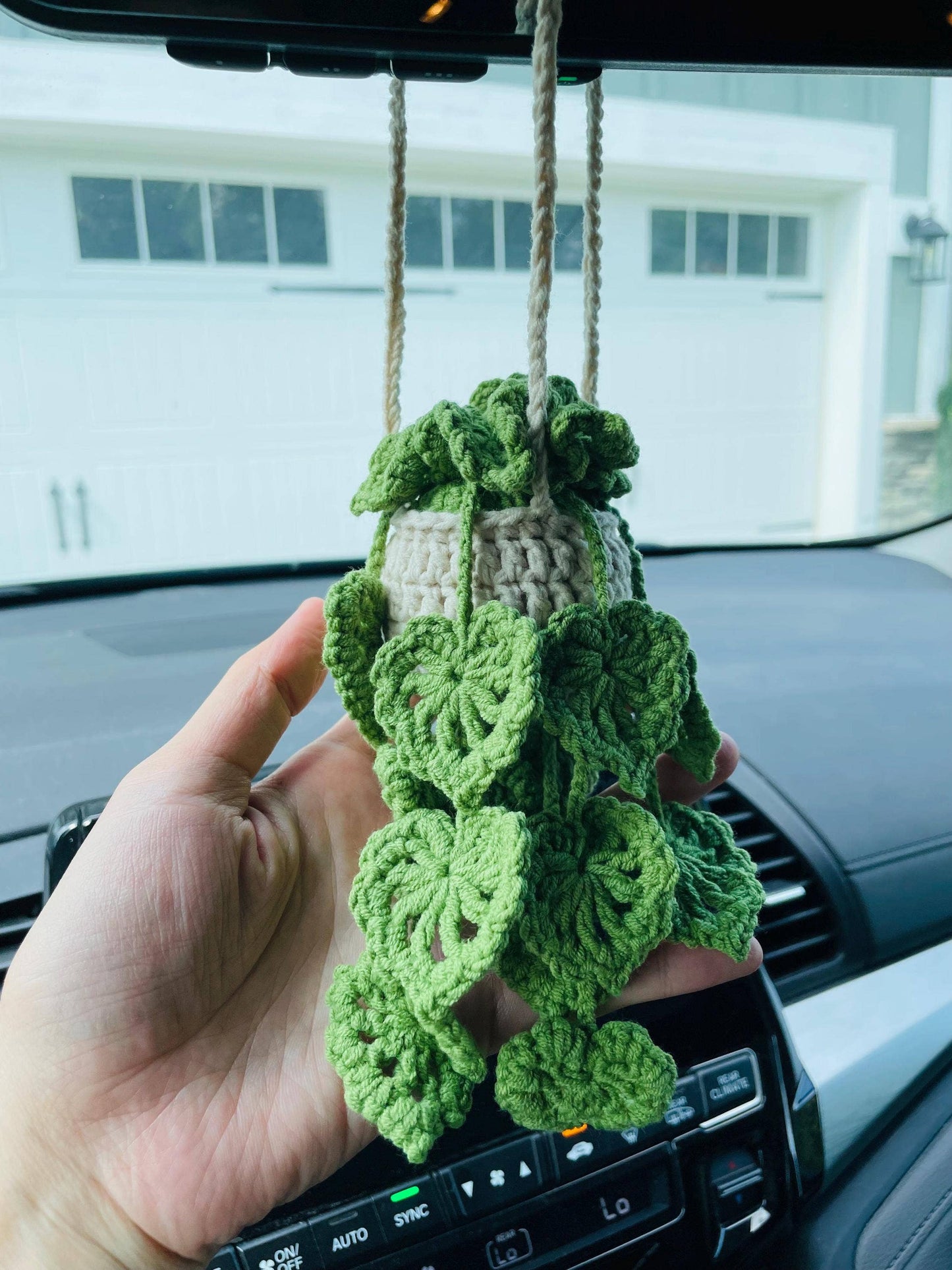 Crochet Monstera Car Hanging Plant, Rearview Mirror Plant