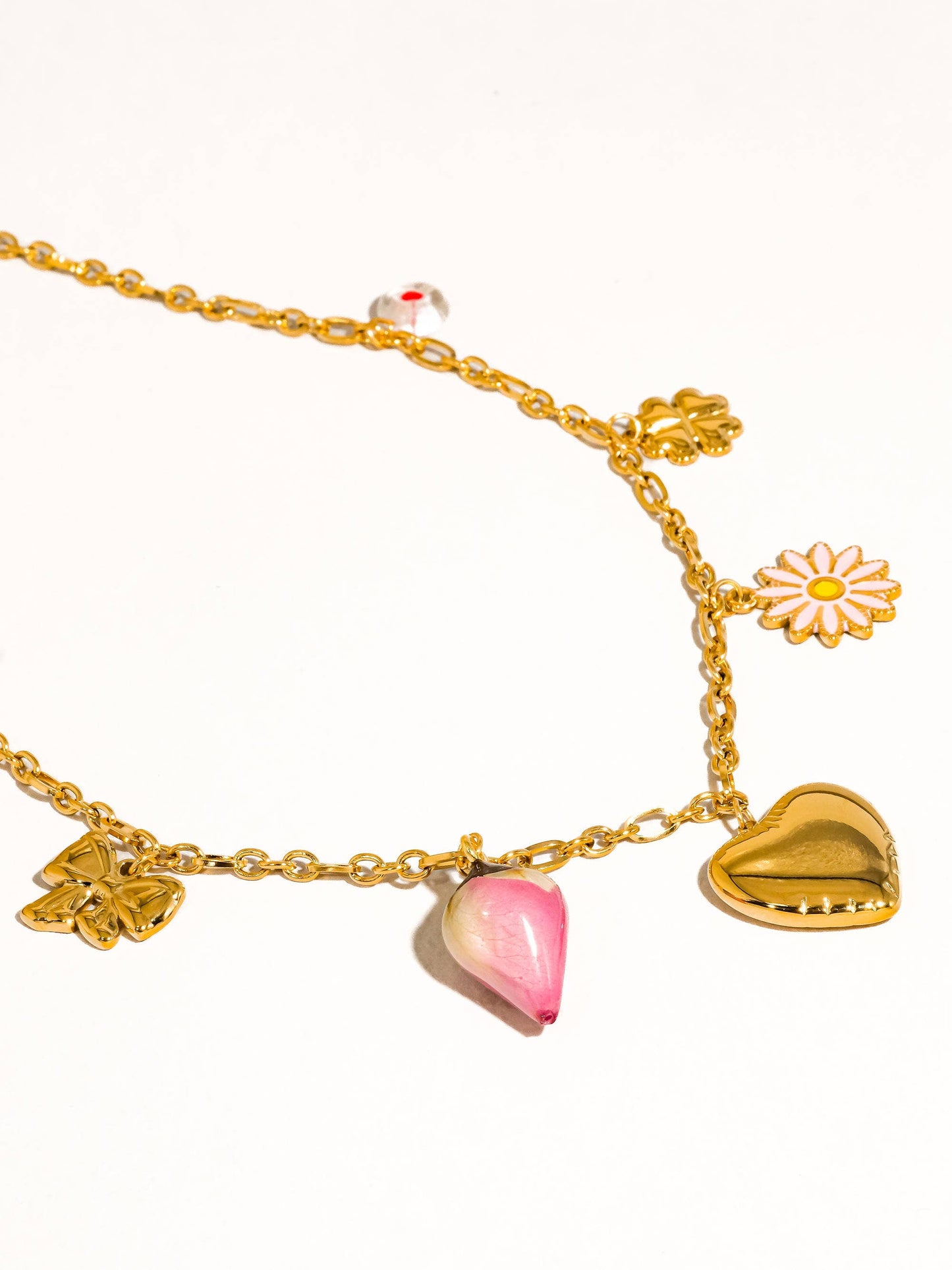 Heirloom 18K Gold Non-Tarnish Vintage Floral Charm Necklace