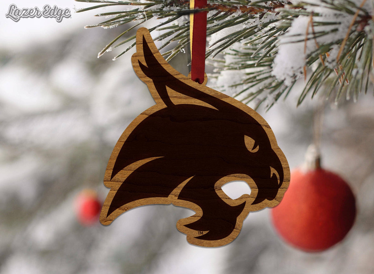 Texas State University Bobcats Ornament – Crafted from Cherry and Maple Wood – Texas State Bobcats