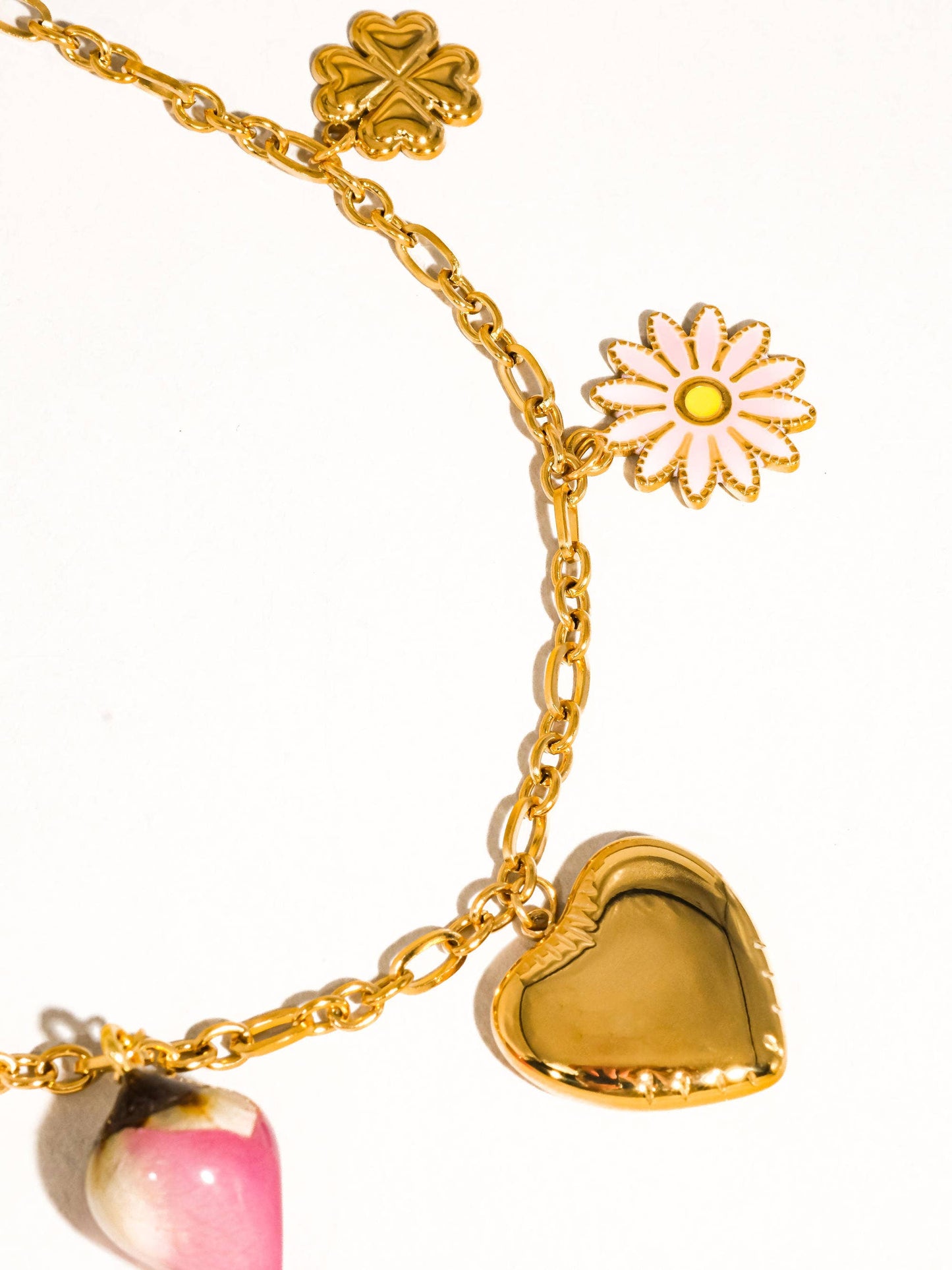 Heirloom 18K Gold Non-Tarnish Vintage Floral Charm Necklace