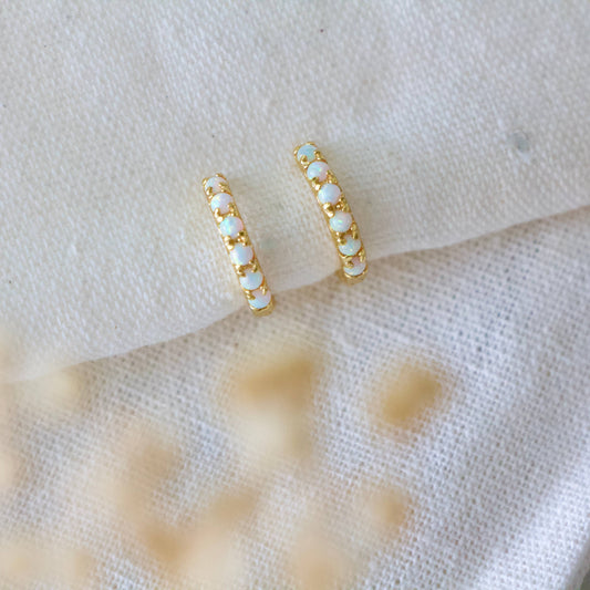 Opal Huggie Hoop Earrings - 10mm - Hypoallergenic