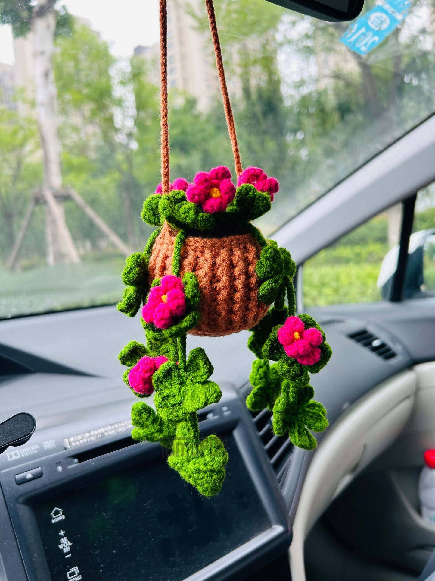 Crochet Clover Flower Plant Car Mirror Hanging Accessories
