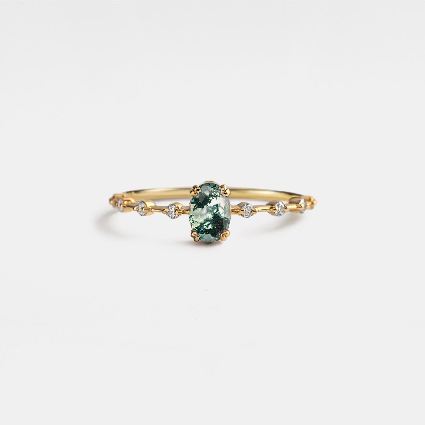 Oval Cut Moss Agate Stacking Ring in 925 Sterling Silver