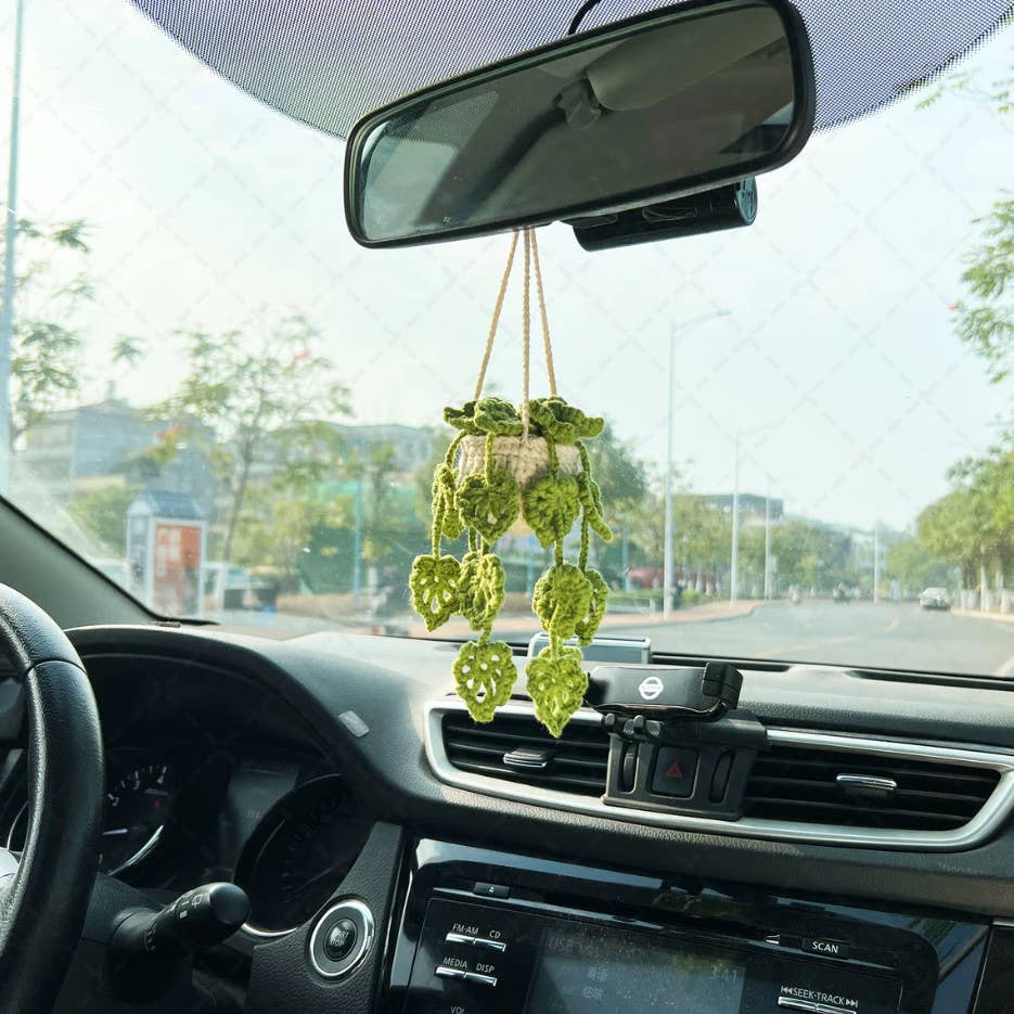 hanging plant in car Crochet Monstera Plant, Car Plant Hanging, Plant Lover Decor – The San Market