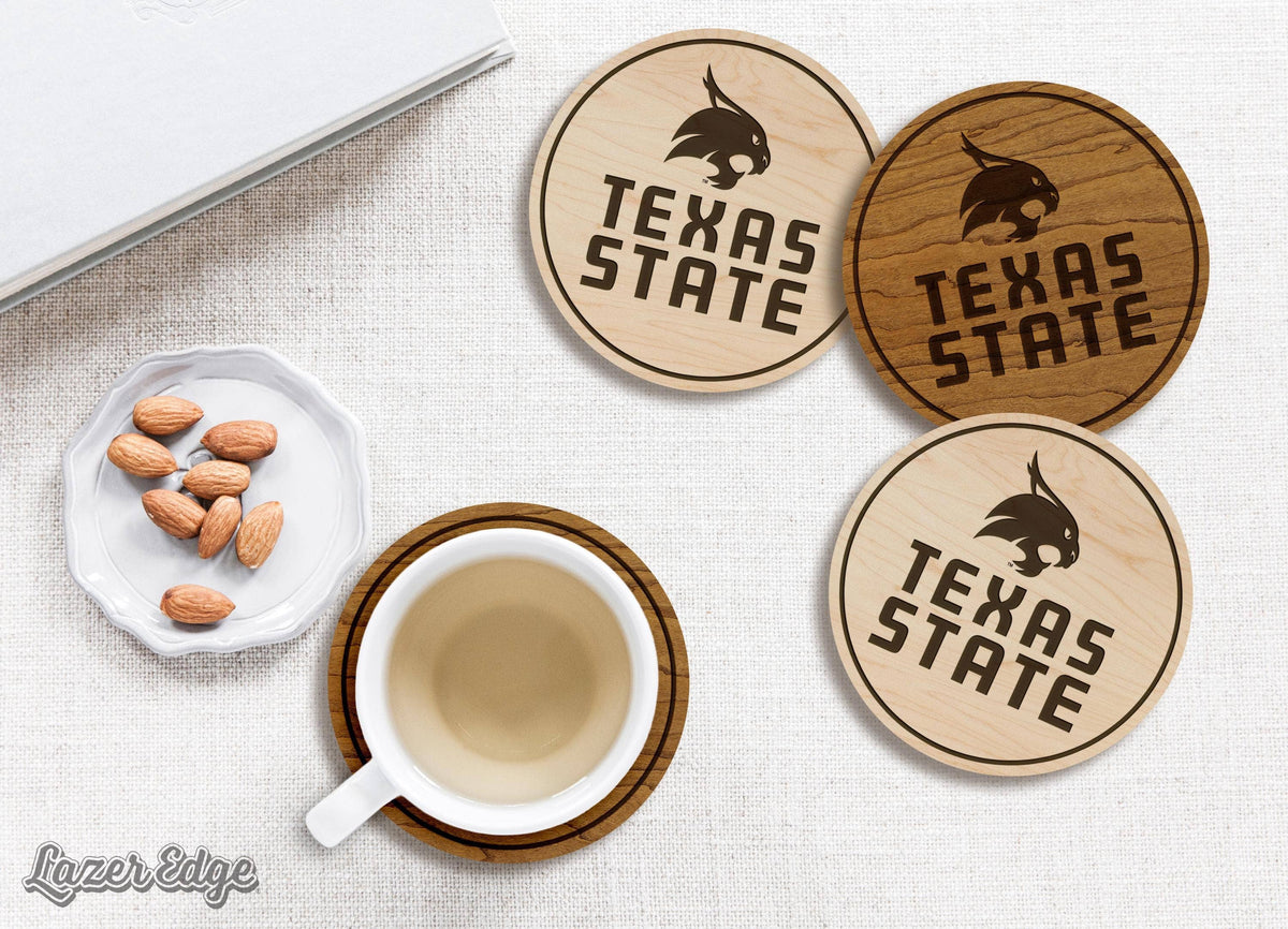 Texas State University Bobcats Coaster – Crafted from Cherry or Maple Wood – Texas State Bobcats