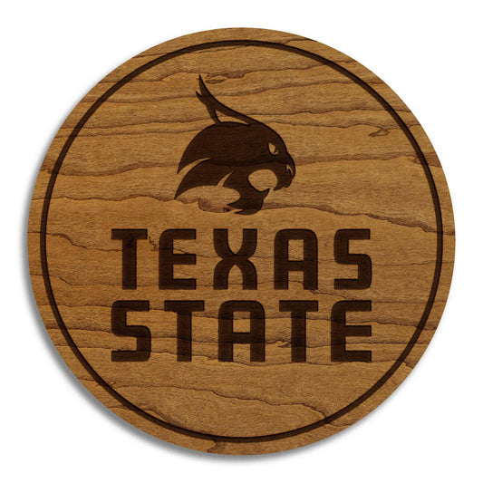 Texas State University Bobcats Coaster – Crafted from Cherry or Maple Wood – Texas State Bobcats