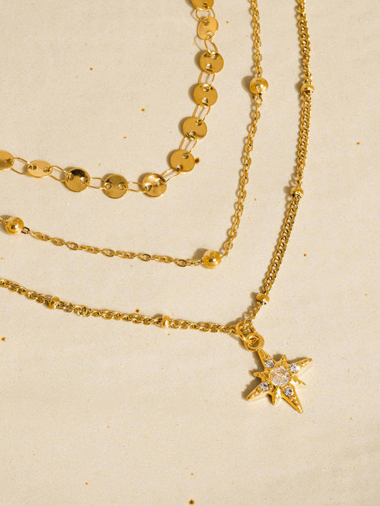 Pascal 18K Non-Tarnish Layered CZ Star Necklace