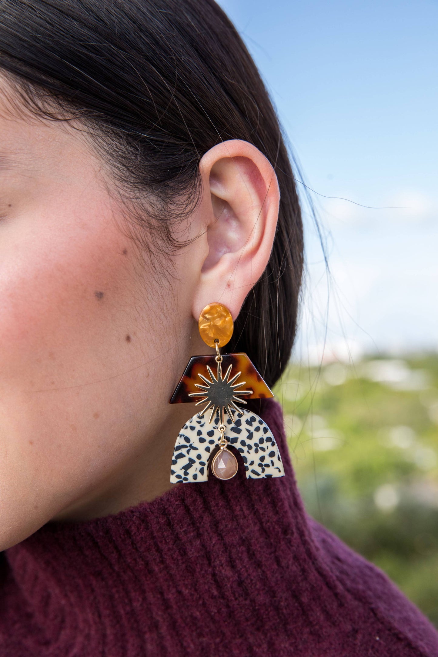 Fall Statement Glam Mixed Media Earrings Tiger Eye