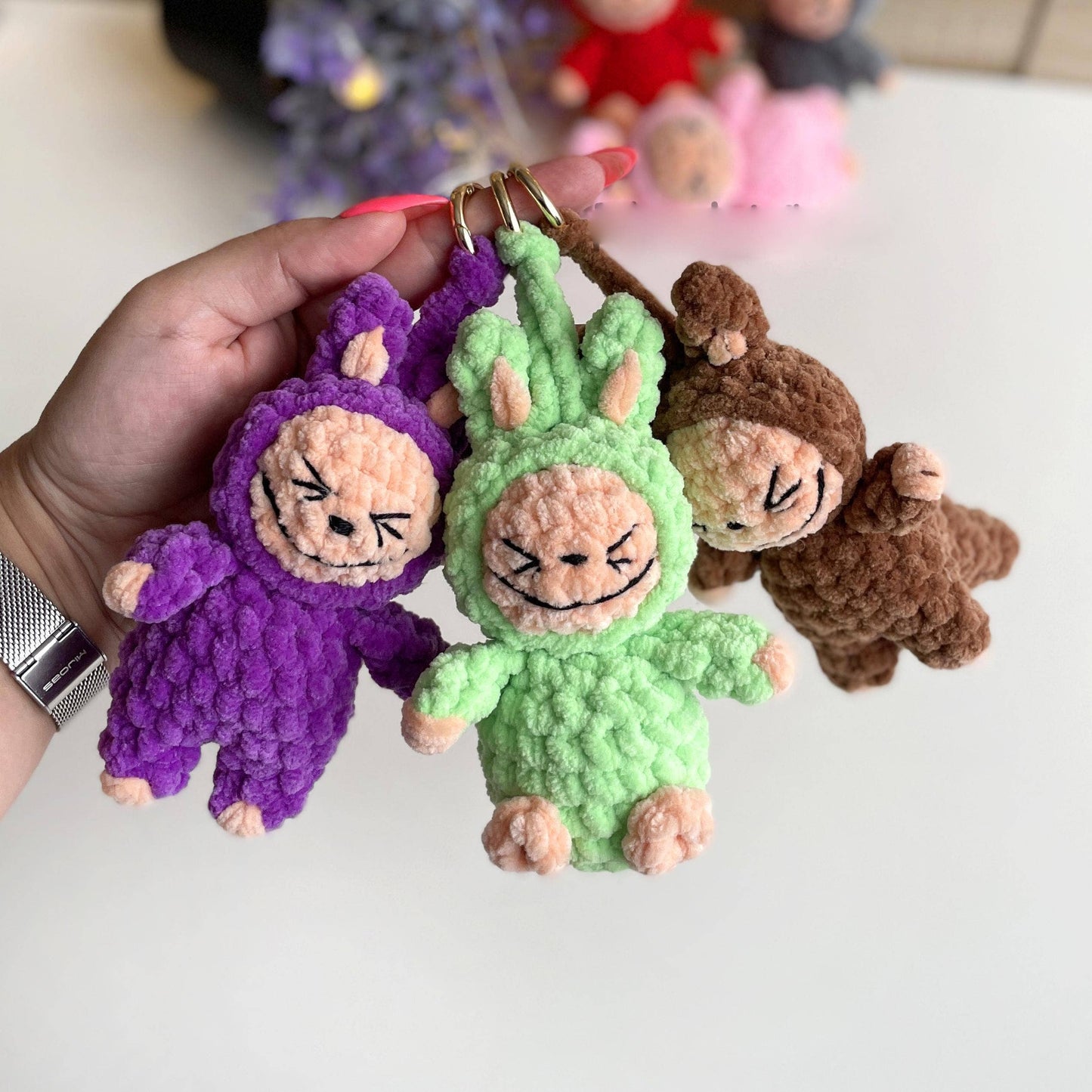 Smiling Bunny Keychain Crochet, Handmade Labubu Decor, Gift